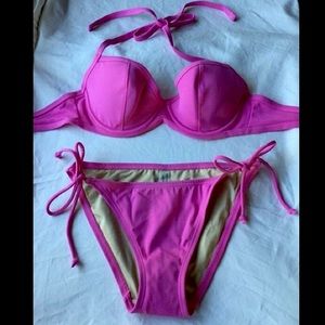Victorias Secret Bikini PUSH UP Halter 34C, BTM S Candy Pink